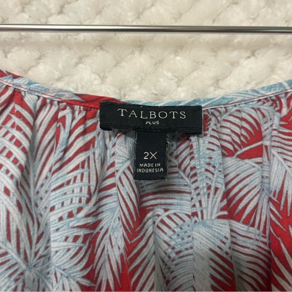 Talbots Blouse Oasis Palms Crinkle Gauze Poppver 100% Cotton Split Neck Sz 2X - Picture 3 of 7